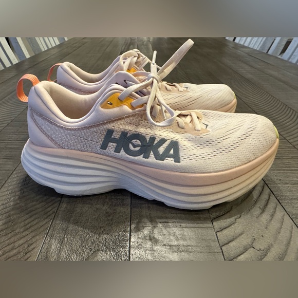 Hoka One One Bondi 8 Light Pink/Cream Athletic Shoes Women's Size 9.5 B - Picture 10 of 16